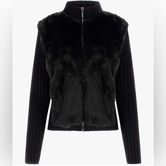 GUESS Women's Long Sleeve Fur Mix Zip Front Mila Cardigan - Picture 3 of 4